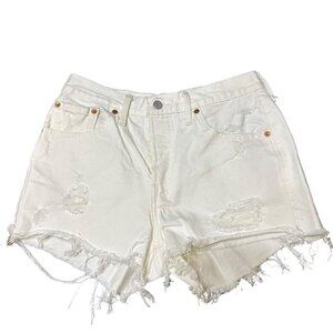 Levi's Cut Off Button Fly Shorts White Distressed Casual Summer Women's Size 27